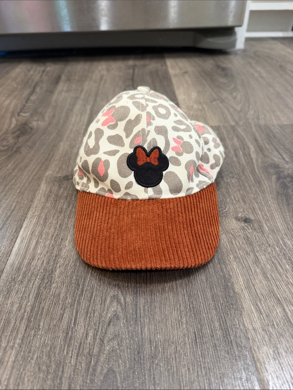 Disney Kids Minnie Mouse Leopard Print Cap with Rust Corduroy Visor